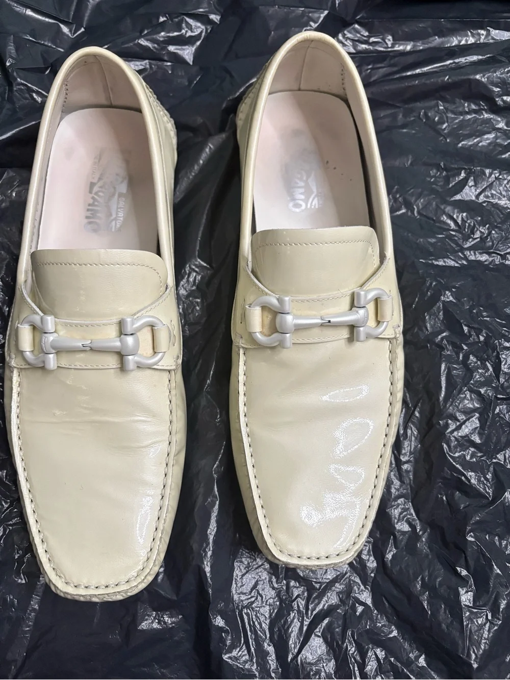 Salvatore Ferragamo Cream Leather Bit Loafers